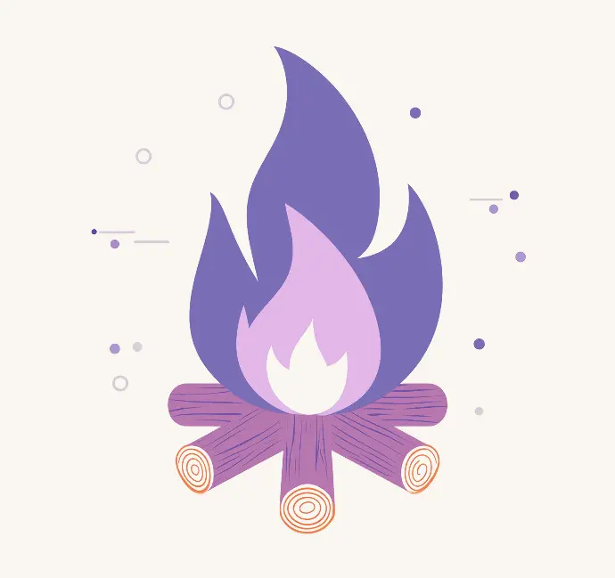 Illustration en gros plan d'un feu de camps allumé.