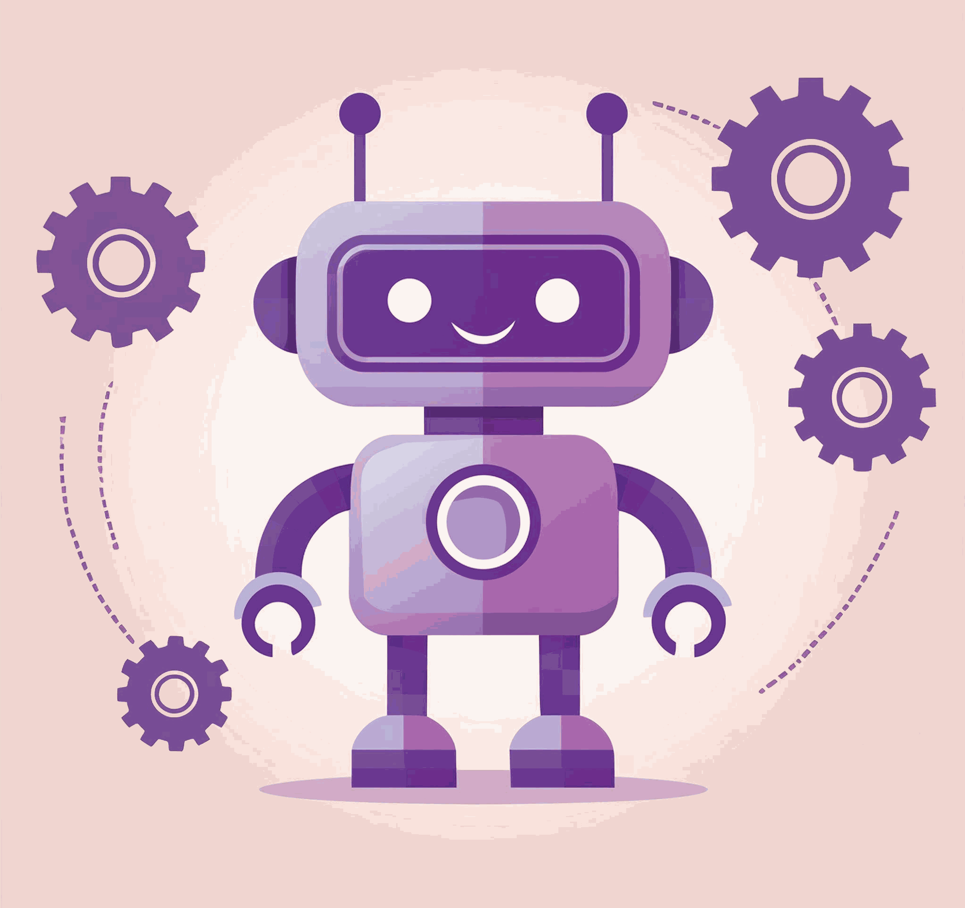 Illustration d'un robot entouré de rouages rappelant le concept d'IA.
